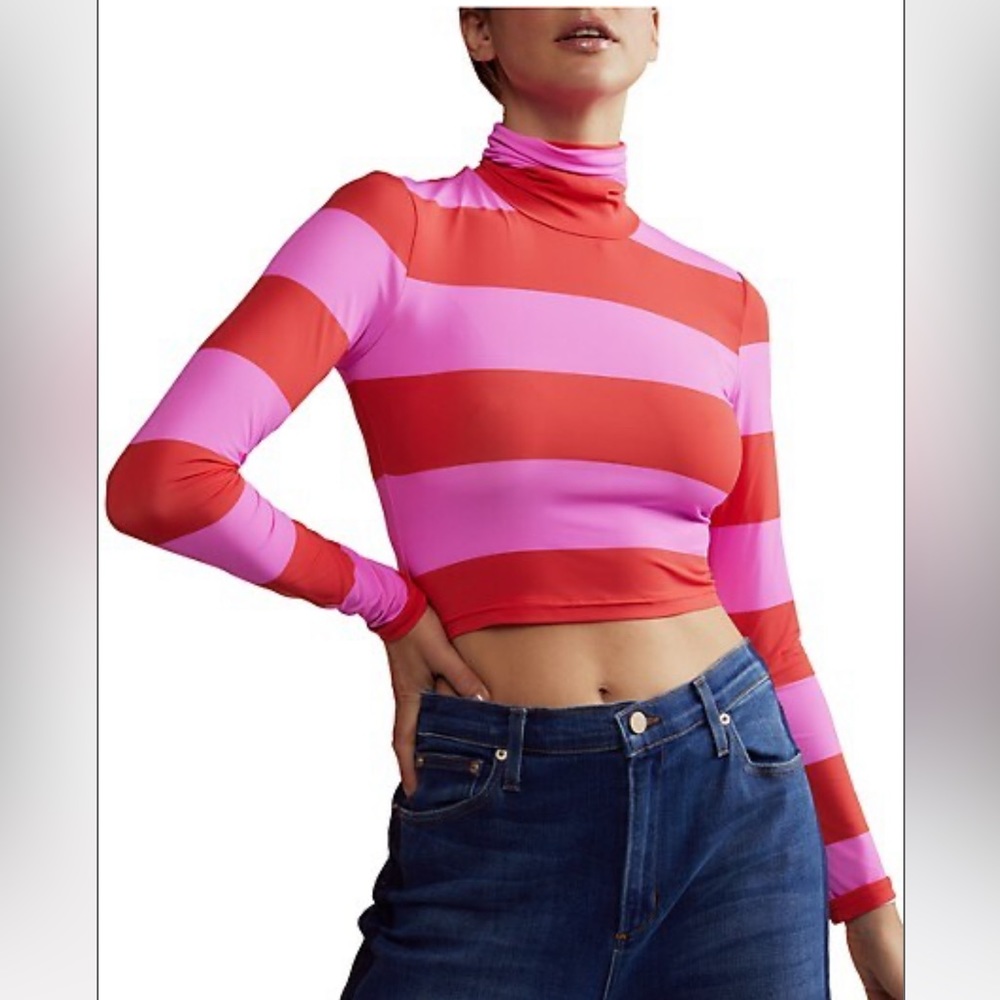 Cynthia Rowley Cropped Striped Turtleneck Top NWT
